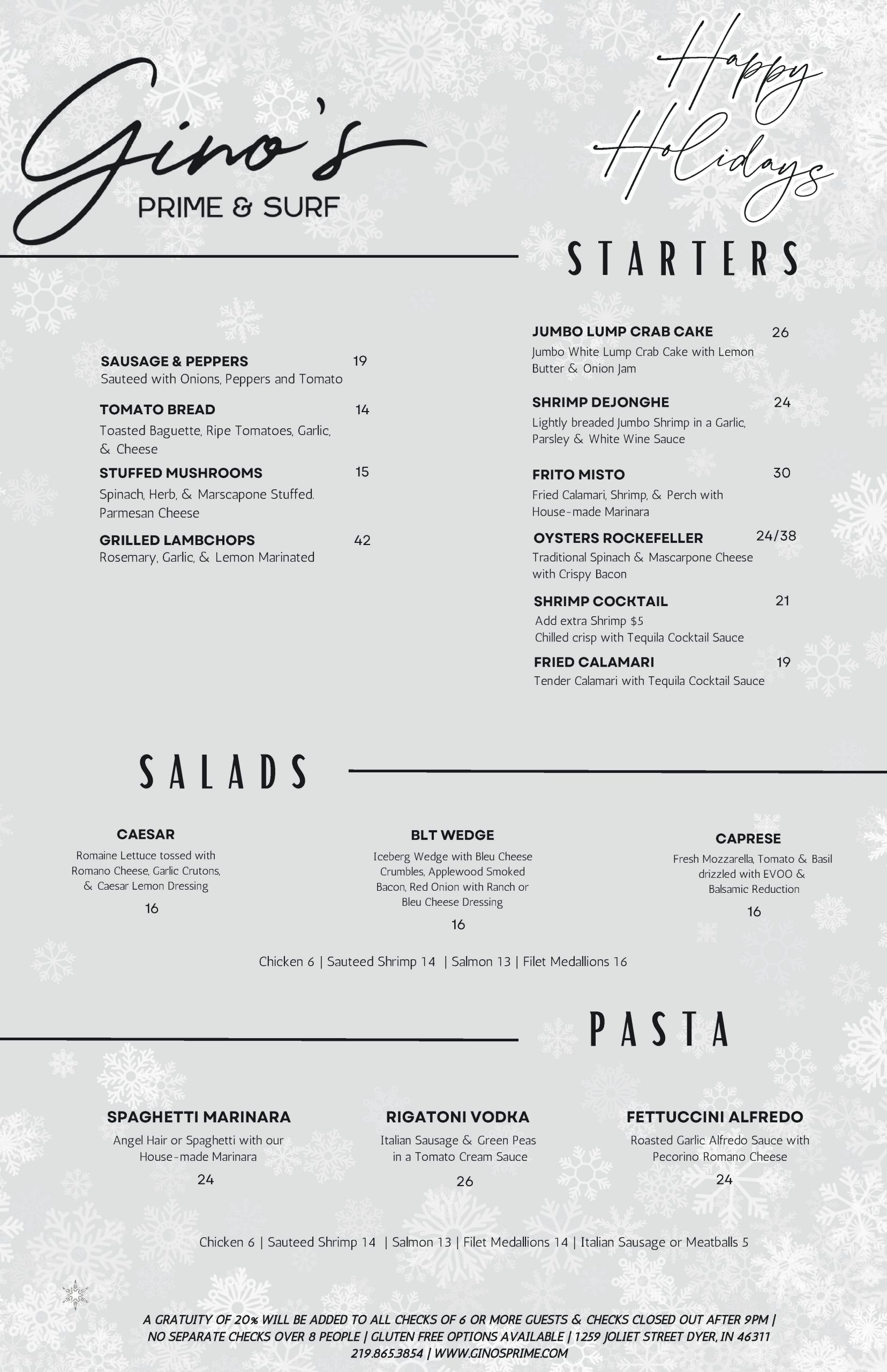 Christmas Eve Dinner at Gino's • Gino's Prime & Surf | Steakhouse ...